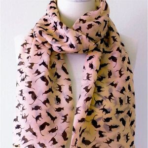Cat Print Scarf 59” x 18” Pink & Black Soft Long Wrap New by 12thKnit